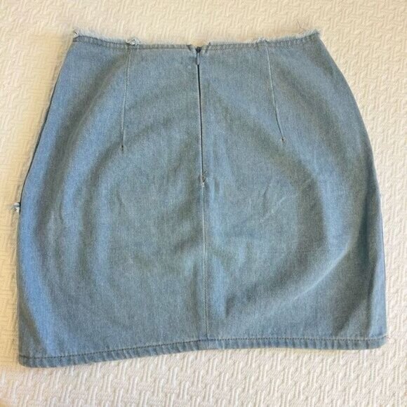 Y2K Patchwork Mini Denim Skirt Blue Jean Raw Hem Blueblush Blue Blush Size Small - Picture 5 of 8